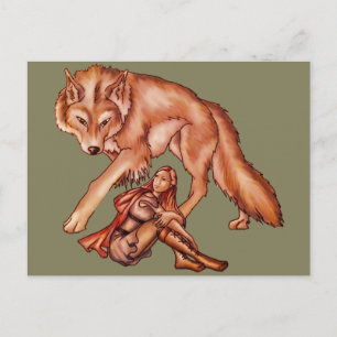 Red Riding Huva med Varg Tecknad Teckning Vykort