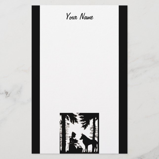 Red Riding Huva Varg in Black Silhouette on white Brevpapper (Framsida)