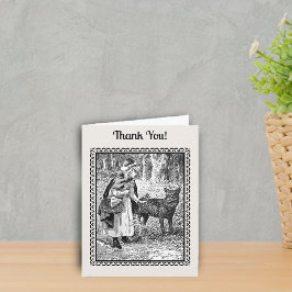 Red Riding Huva Varg under Träd Black White Tack Kort