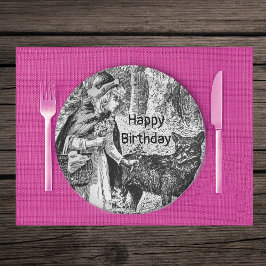 Red Riding Huva Varg Wood Birthday Black White