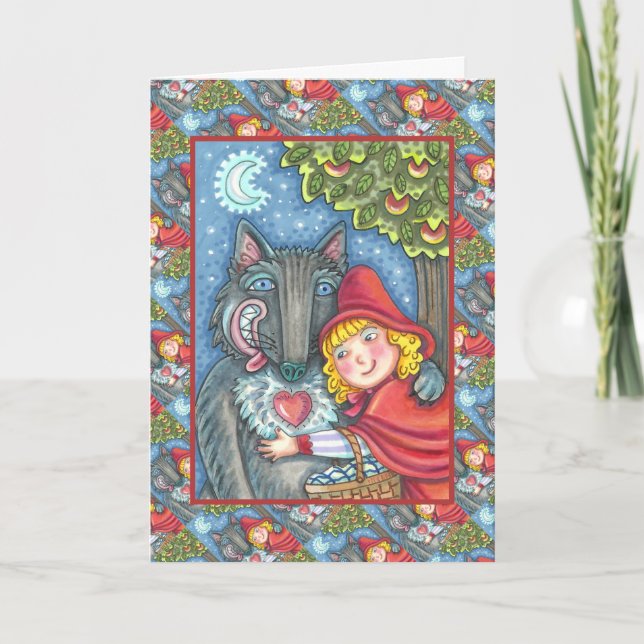 RED RIDING HUVA, VARGAR BEHÖVER HUGS FÖR VALENTINE HELGKORT (Framsida)
