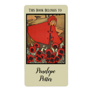 Red Riding Huva with Poppies and Varg Bookplate Fraktsedel