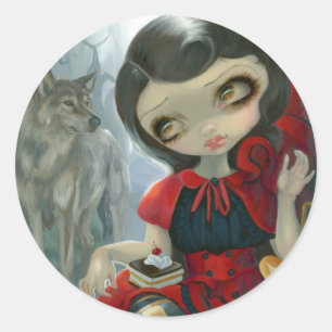 "Red Riding Huvas Picnic"-fästare Runt Klistermärke