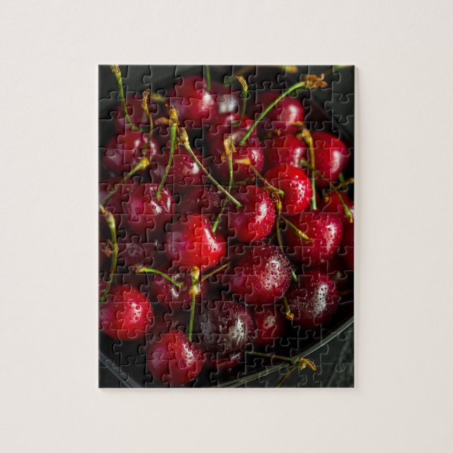 Red Ripe Sweet Cherries Berries Food Fruit Pussel (Vertikal)