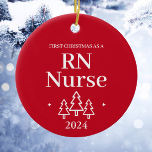 Red RN Nurse Första jul Julgransprydnad Keramik