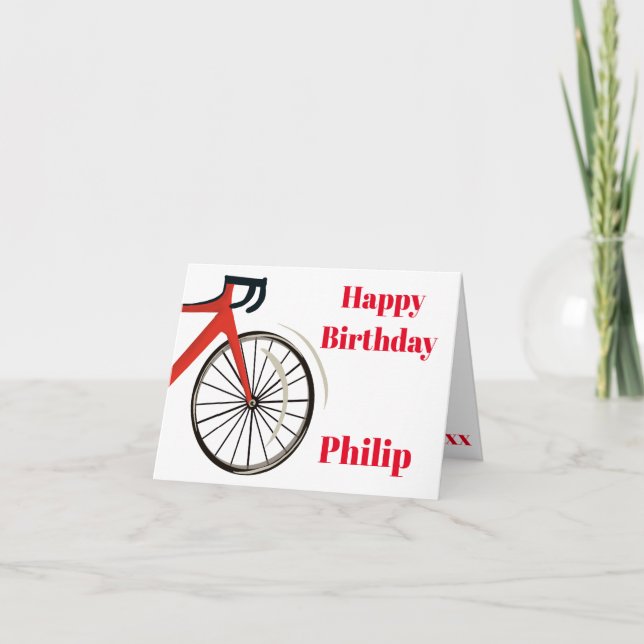 Red Road Bike cyclist Birthday Card Kort (Framsida)
