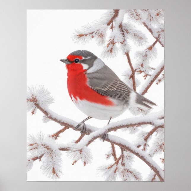 Red Robin Bird i Snö Poster (Framsidan)