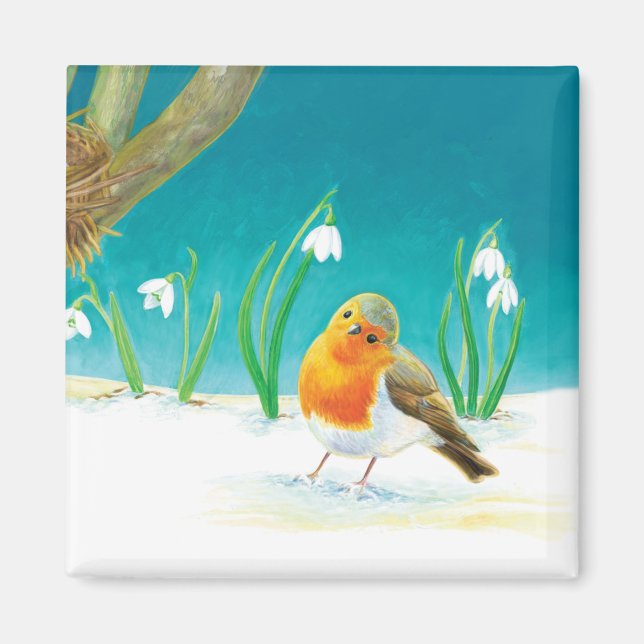 Red Robin Bird Illustration Magnet (Framsidan)