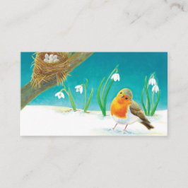 Red Robin Bird & Snowdrops Illustration Tilläggskort