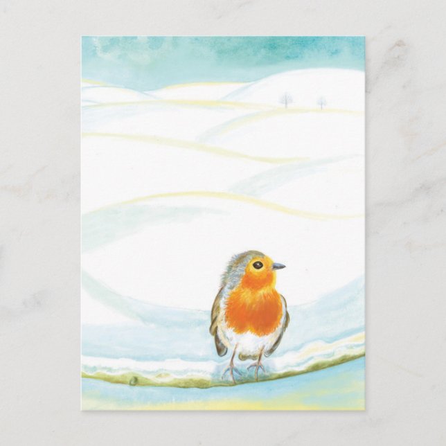 Red Robin Bird & Winter Illustration Helg Vykort (Framsida)
