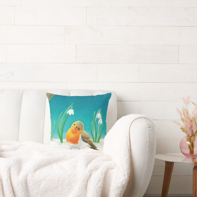 Red Robin (Erithacus rubecula) Tidigt Vår Kudde (Soffa)