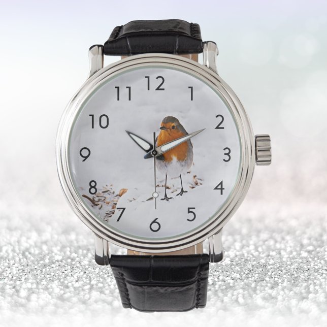 Red Robin-fågel vintersöt snö Armbandsur (Skapare uppladdad)