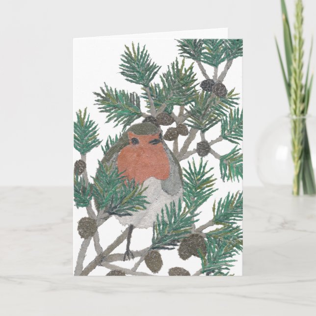 Red Robin, Gräs Träd, Bird Art, Helgdag Helgkort (Framsida)
