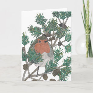 Red Robin, Gräs Träd, Bird Art, Helgdag Helgkort