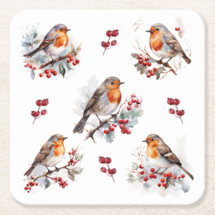Red Robin Holly jul Underlägg Papper Kvadrat