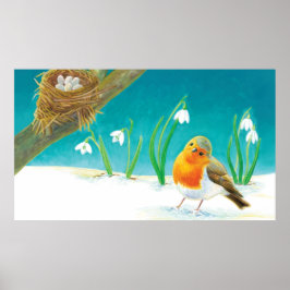 Red Robin Illustration Poster