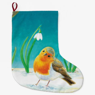 Red Robin Illustration Stor Julstrumpa