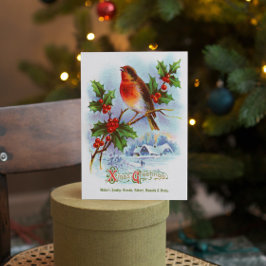 Red Robin jul Holly Vintage Hälsning Text Inbjudningar