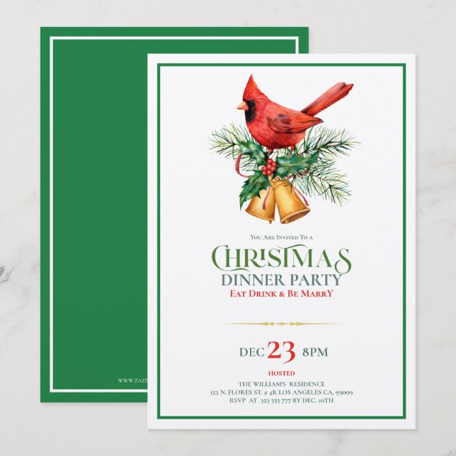 Red Robin med julinbjudan Klockor Inbjudningar (Fram/baksida)