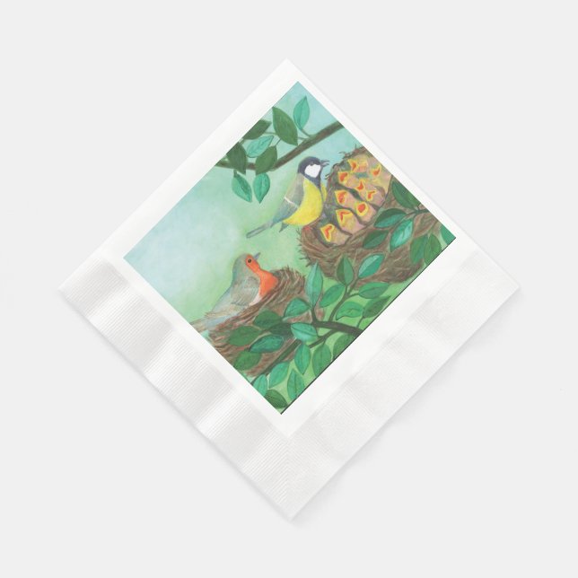Red Robin och Underbar Tit Bird Nests Pappersservett (Hörn)
