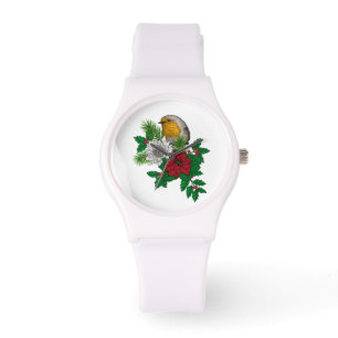 Red robin på Christhmas dekoration Armbandsur