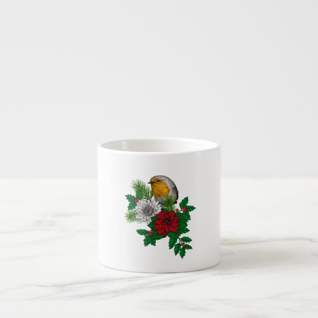 Red robin på Christhmas dekoration Espressomugg (Framsidan)