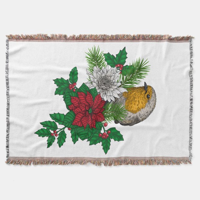 Red robin på Christhmas dekoration Filt (Framsidan)