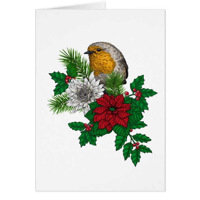 Red robin på Christhmas dekoration Hälsningskort (Framsidan)
