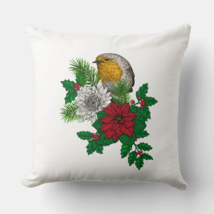 Red robin på Christhmas dekoration Kudde