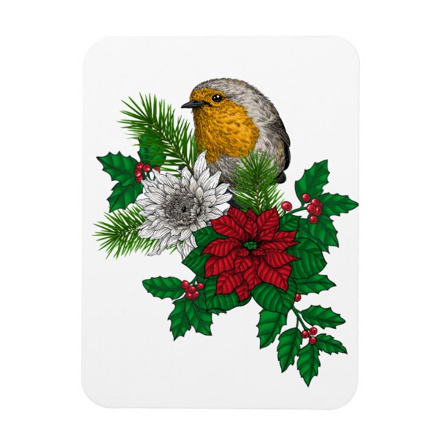 Red robin på Christhmas dekoration Magnet (Vertikal)