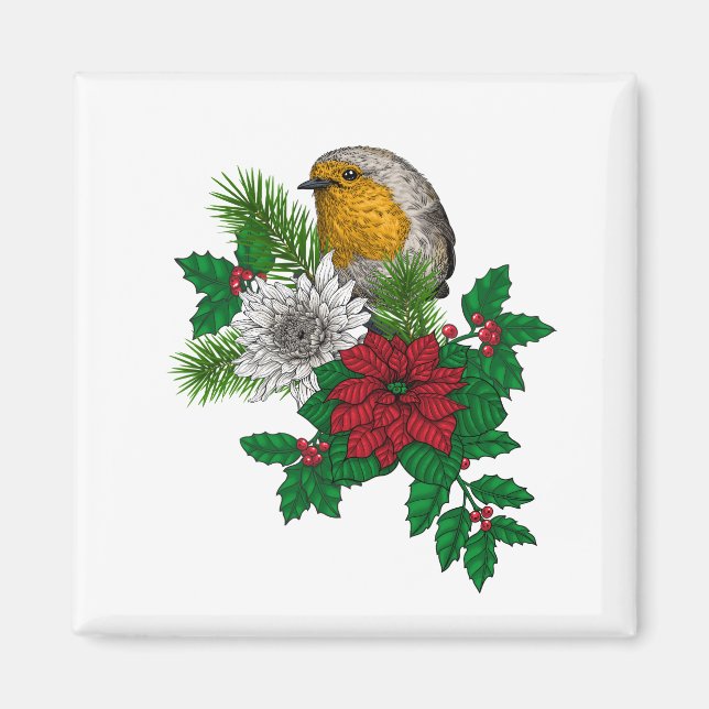 Red robin på Christhmas dekoration Magnet (Framsidan)