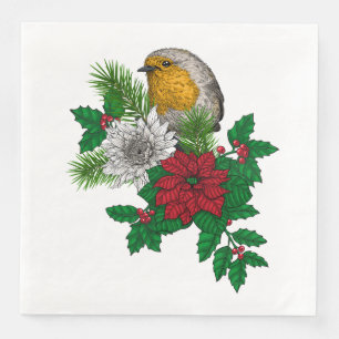 Red robin på Christhmas dekoration Pappersservett