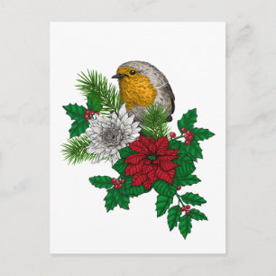Red robin på Christhmas dekoration Vykort