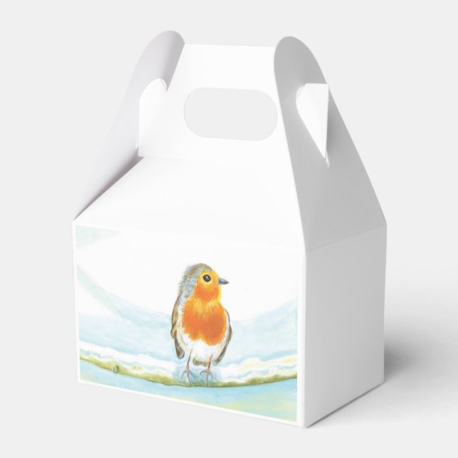 Red Robin på snowy gren i vinterfavoritboxen Presentaskar (Framsidan Sidan)
