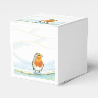 Red Robin på snowy gren på vintern Presentaskar