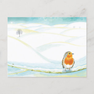 Red Robin & White Winter Ligcape Illustration Helg Vykort