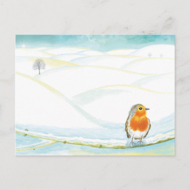 Red Robin & White Winter Ligcape Illustration Helg Vykort (Framsida)