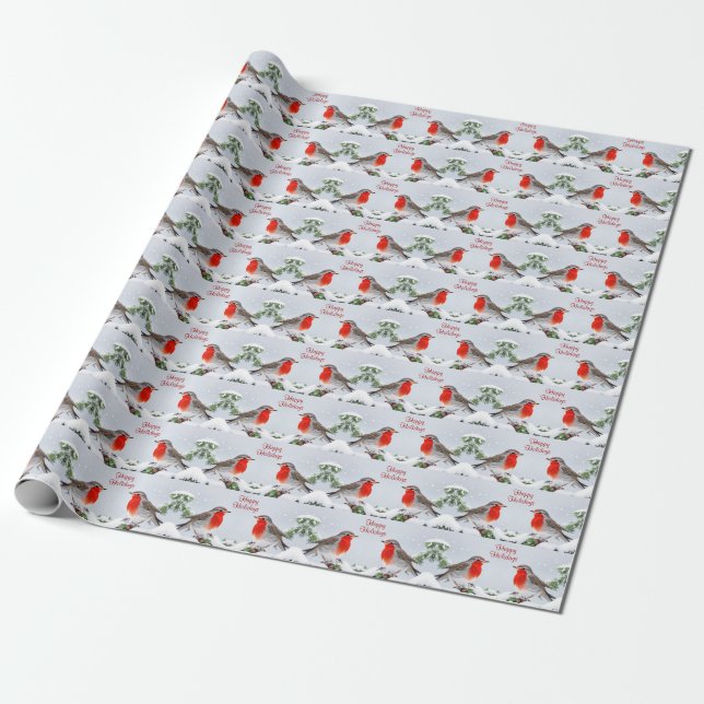 Red Robins Helgdag Jul Wrapping Papper Presentpapper (Utrullad)