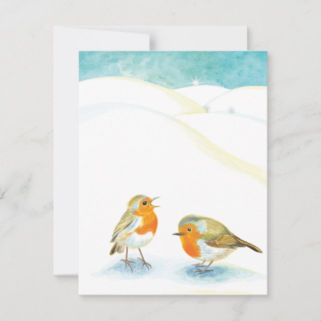 Red Robins in Winter Julkort (Framsida)