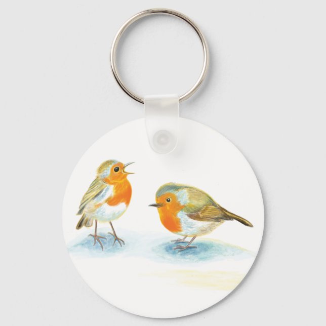 Red Robins in Winter Nyckelring (Framsida)