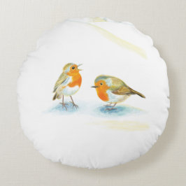 Red Robins in Winter Rund Kudde