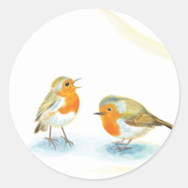 Red Robins in Winter Runt Klistermärke