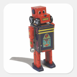 RED ROBOT STICKER FYRKANTIGT KLISTERMÄRKE
