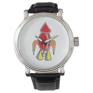 Red Rocket Frakt Spaceship Cute Tecknad Armbandsur