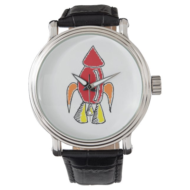 Red Rocket Frakt Spaceship Cute Tecknad Armbandsur (Framsida)