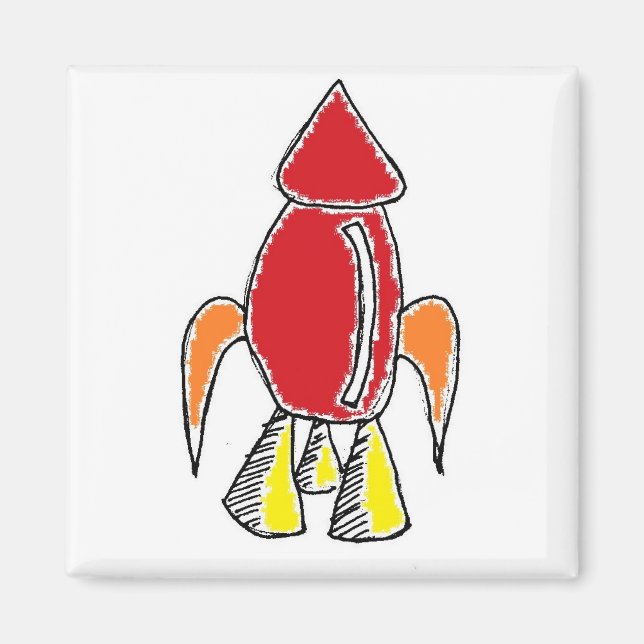 Red Rocket Frakt Spaceship Cute Tecknad Magnet (Framsidan)