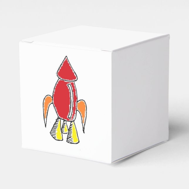 Red Rocket Frakt Spaceship Cute Tecknad Presentaskar (Framsidan Sidan)
