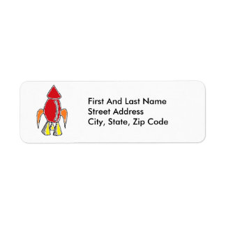 Red Rocket Frakt Spaceship Cute Tecknad Returadress Etikett