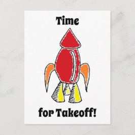 Red Rocket Frakt Spaceship Cute Tecknad Vykort