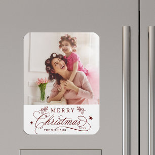 Red Romantic Calligraphy God jul Photo Magnet